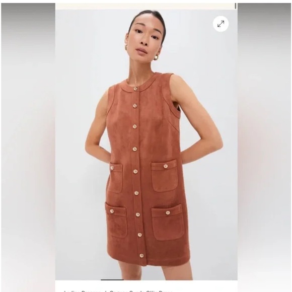 Tuckernuck Dresses & Skirts - Tuckernuck Cognac Faux Suede Ollie Dress Size Large Like New Gold Snap Buttons